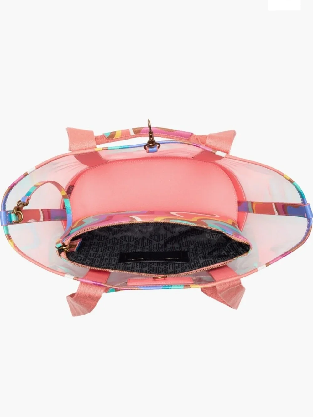 Kurt Geiger Hampstead Clear Tote w/Coral Straps/ Multicolor Swirl Insert/ BNWT